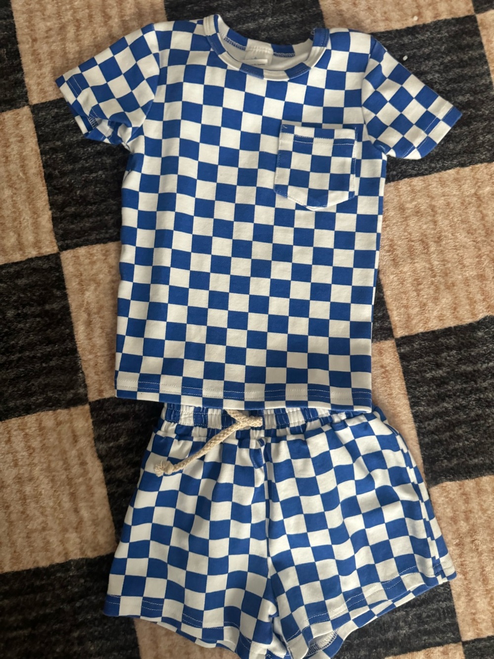 Little One Shop Blue Checkered Short Set